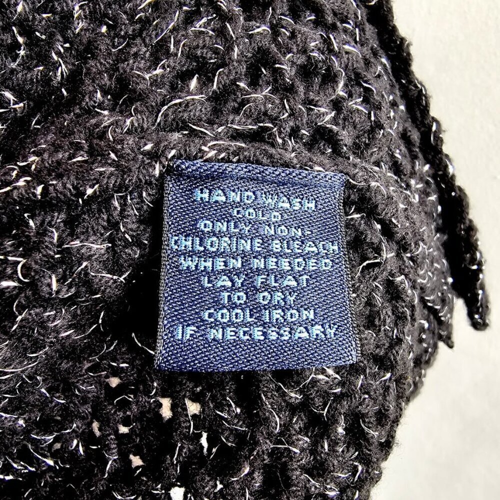 NWT WESTBOUND Open Knit Cardigan Sweater Top size L BLACK & SILVER Buttons Cozy - Picture 5 of 8